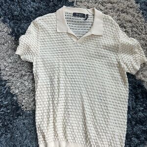 Cream Knit Polo Shirt for Men